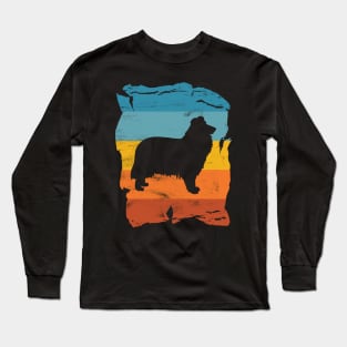 Collie Distressed Vintage Retro Silhouette Long Sleeve T-Shirt